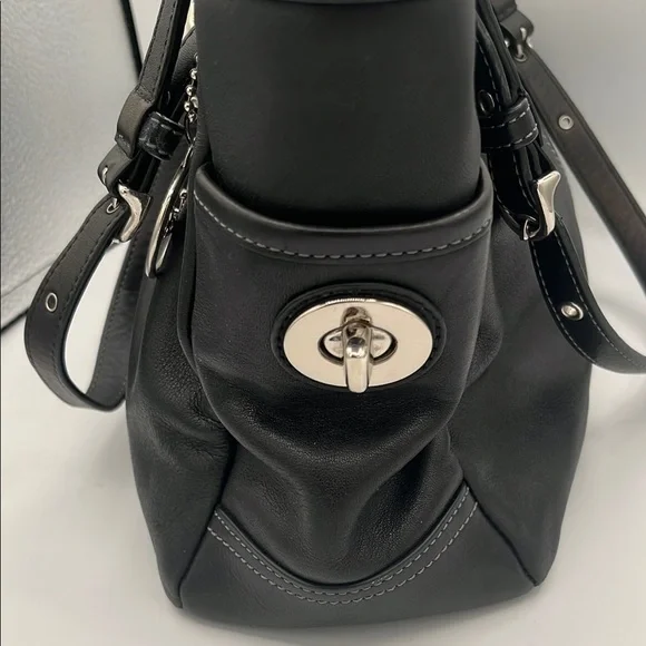 Coach Black Leather Shoulder Bag with Silver Hardware - Picture 4 of 9